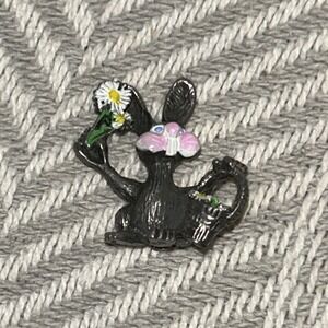 Image Pewter Bunny Rabbit Flower Basket Wildlife Diorama Miniature Art Figure H3